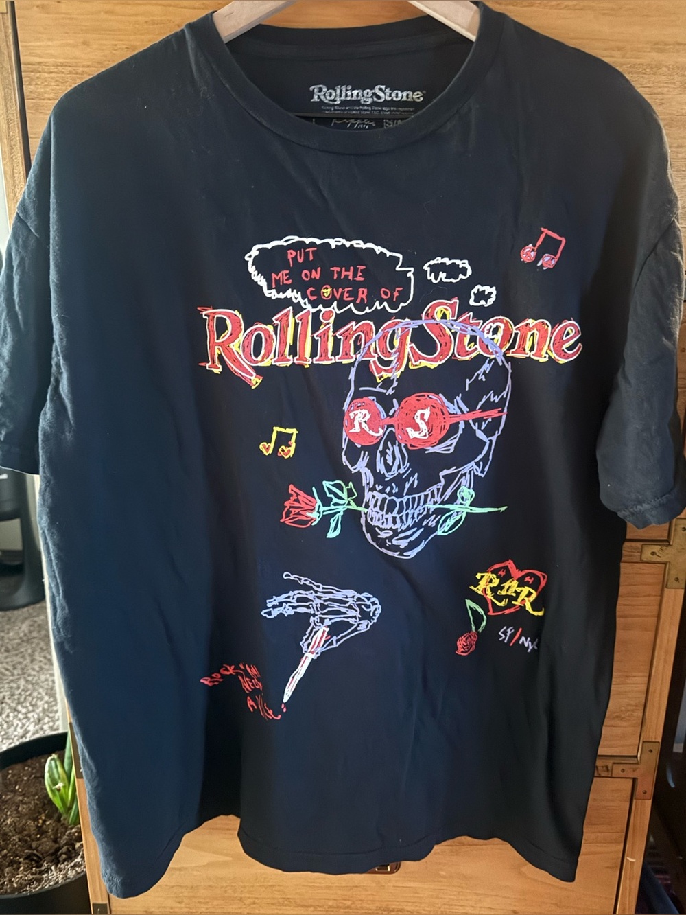 Rolling Stone Black Graphic Tee with Neon Skull